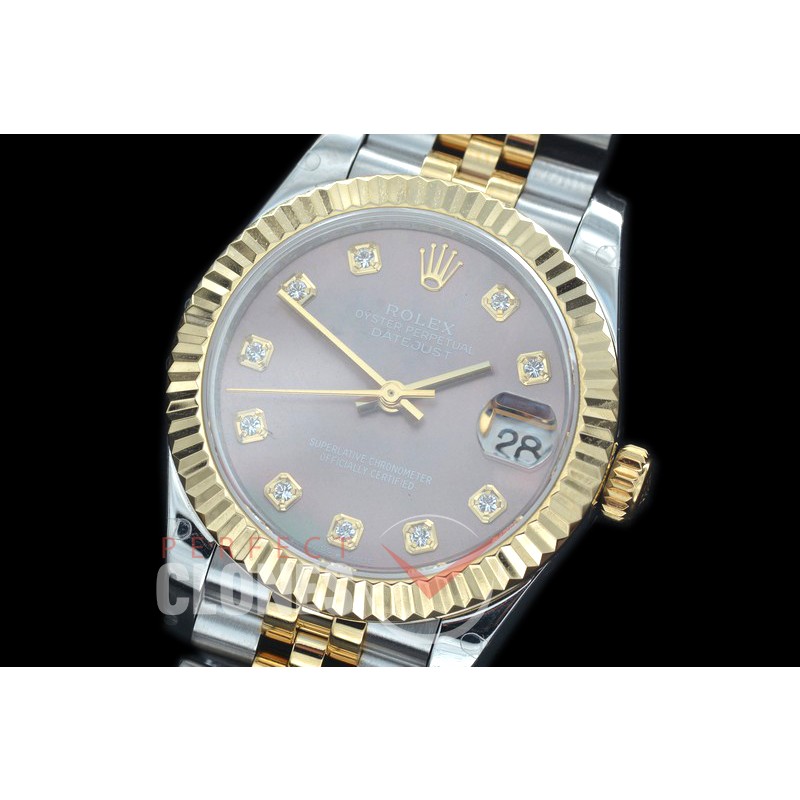 R31DJT-419J BP Datejust Midsize 278283 SS/YG Fluted/Jubilee MOP Brown Diamonds Asian Clone 2824
