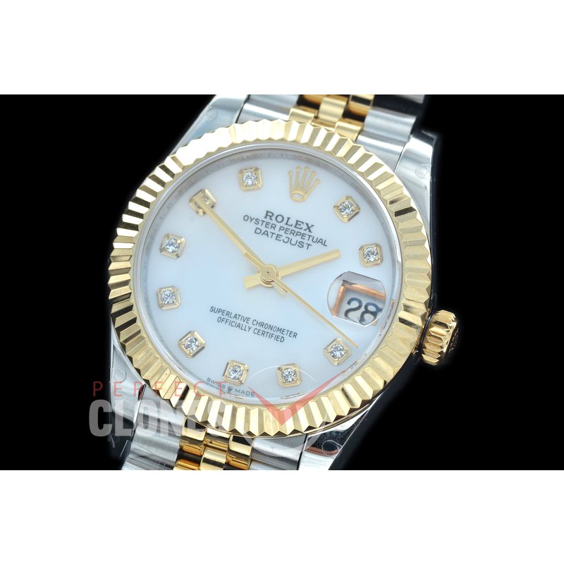 R31DJT-417J BP Datejust Midsize 278283 SS/YG Fluted/Jubilee MOP White Diamonds Asian Clone 2824