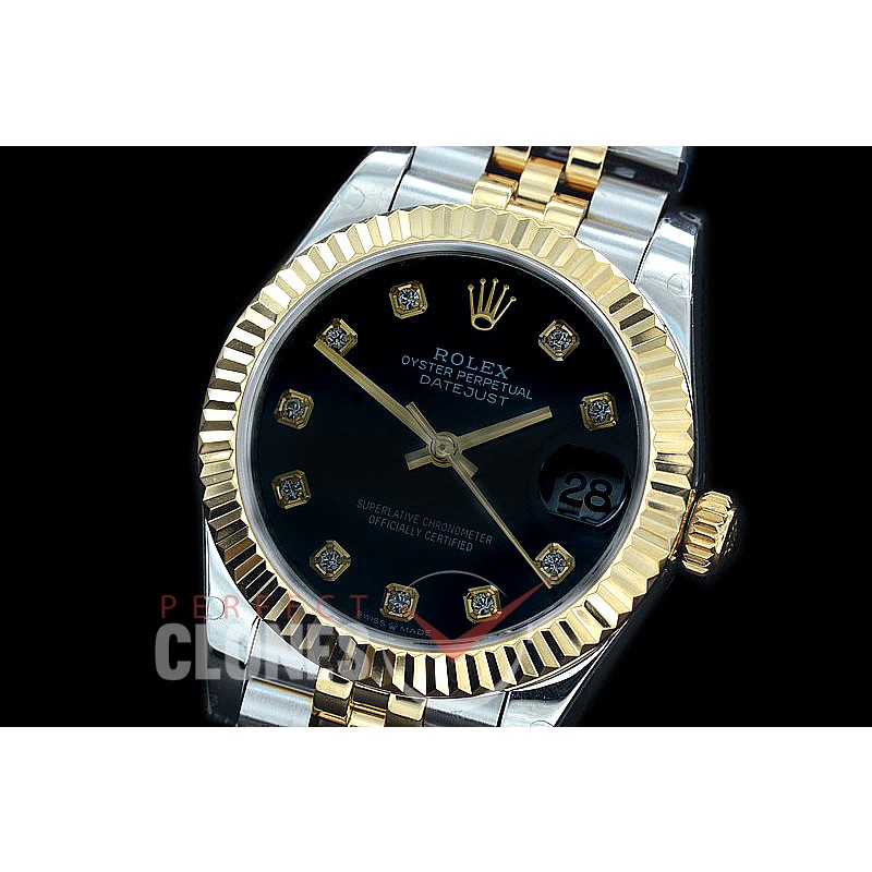 R31DJT-412J BP Datejust Midsize 278283 SS/YG Fluted/Jubilee Silver Diamonds Asian Clone 2824