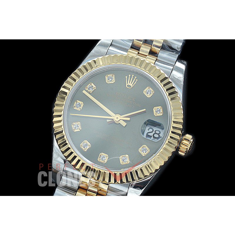 R31DJT-416J BP Datejust Midsize 278283 SS/YG Fluted/Jubilee Green Diamonds Asian Clone 2824