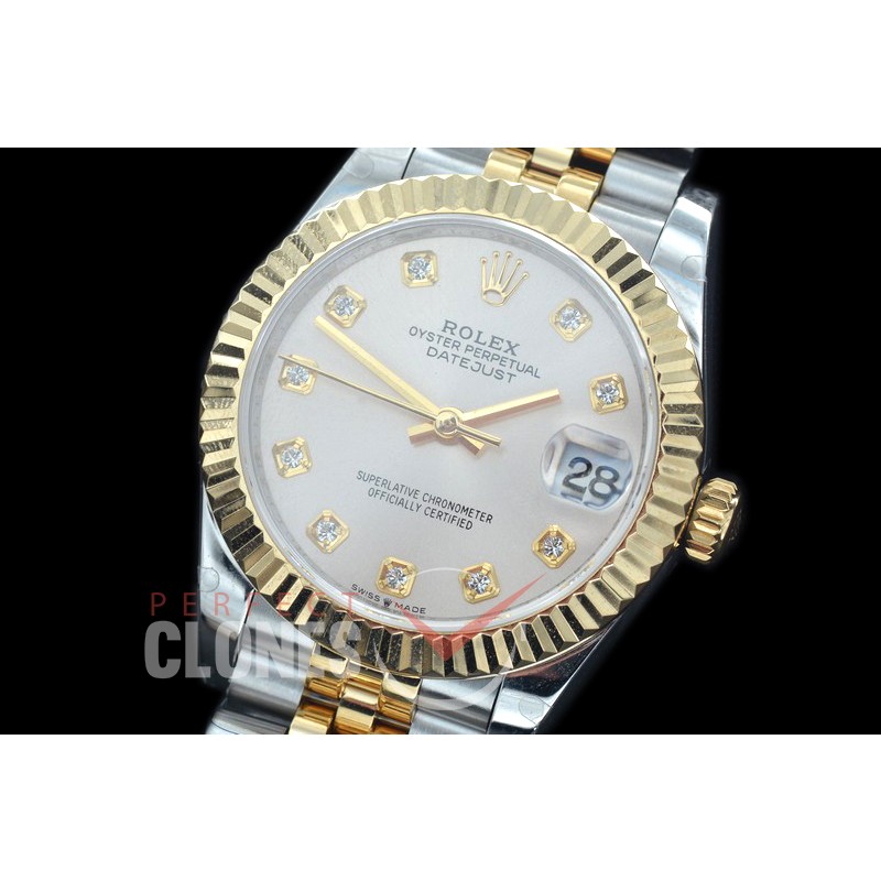 R31DJT-410J BP Datejust Midsize 278283 SS/YG Fluted/Jubilee Silver Diamonds Asian Clone 2824