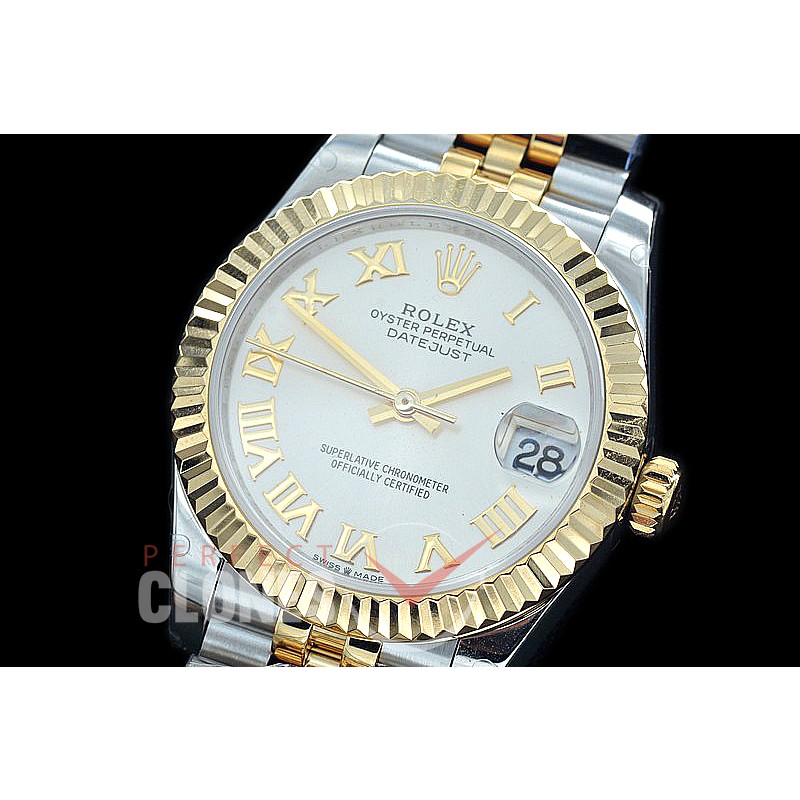 R31DJT-420J BP Datejust Midsize 278283 SS/YG Fluted/Jubilee Silver Roman Asian Clone 2824
