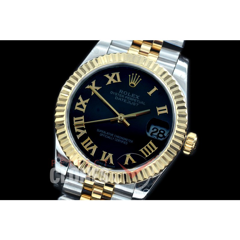R31DJT-422J BP Datejust Midsize 278283 SS/YG Fluted/Jubilee Black Roman Asian Clone 2824