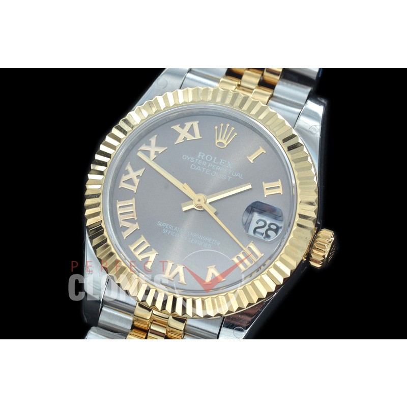 R31DJT-423J BP Datejust Midsize 278283 SS/YG Fluted/Jubilee Dark Rhodium Grey Roman Asian Clone 2824