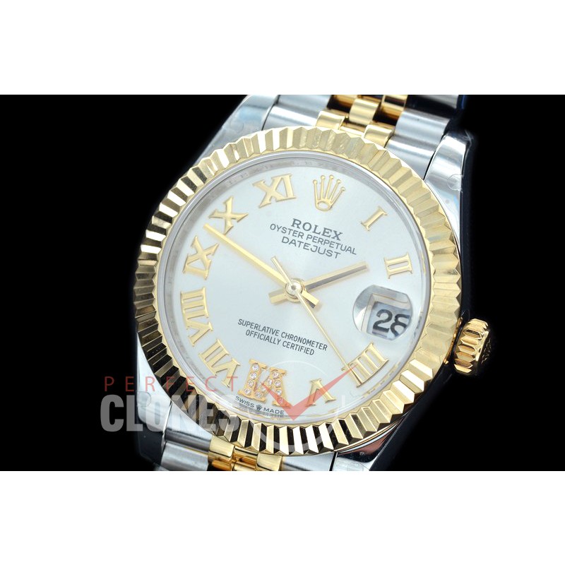 R31DJT-426J BP Datejust Midsize 278283 SS/YG Fluted/Jubilee Silver Roman-Diamonds Asian Clone 2824