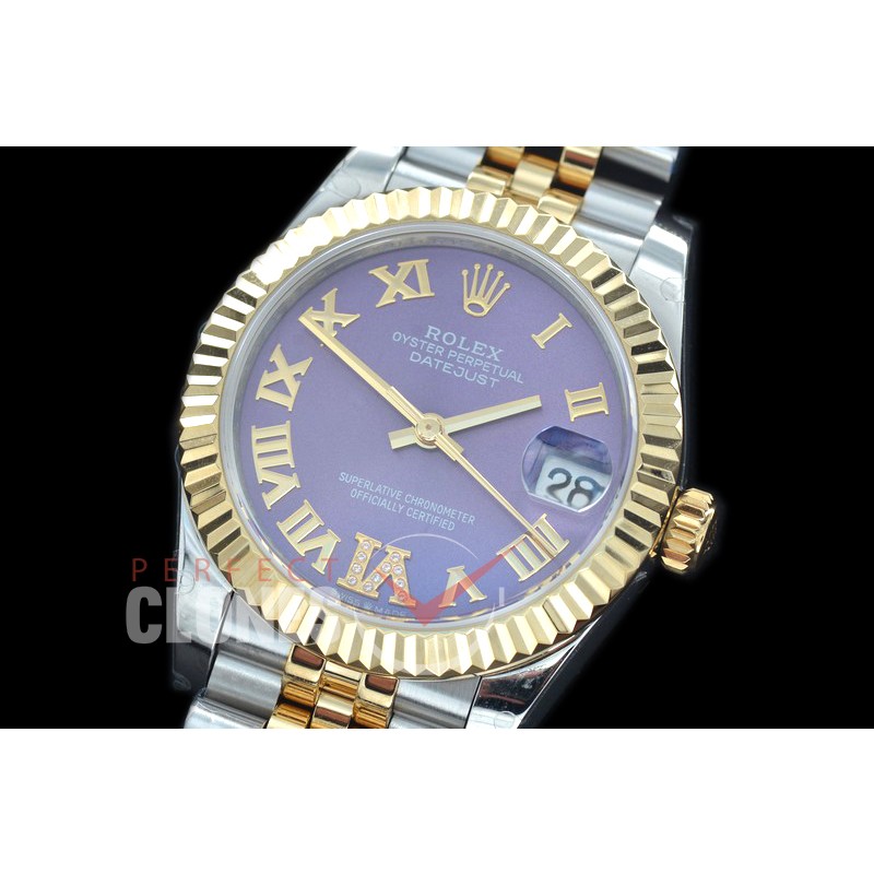 R31DJT-429J BP Datejust Midsize 278283 SS/YG Fluted/Jubilee Violet Roman-Diamonds Asian Clone 2824