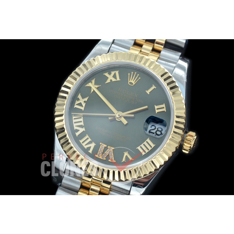 R31DJT-430J BP Datejust Midsize 278283 SS/YG Fluted/Jubilee Green Roman-Diamonds Asian Clone 2824