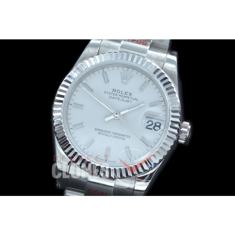 R31DJS-151 GMF 904 Steel Datejust Midsize 278274 SS/SS Fluted/Oyster White Sticks Asian Clone 2824