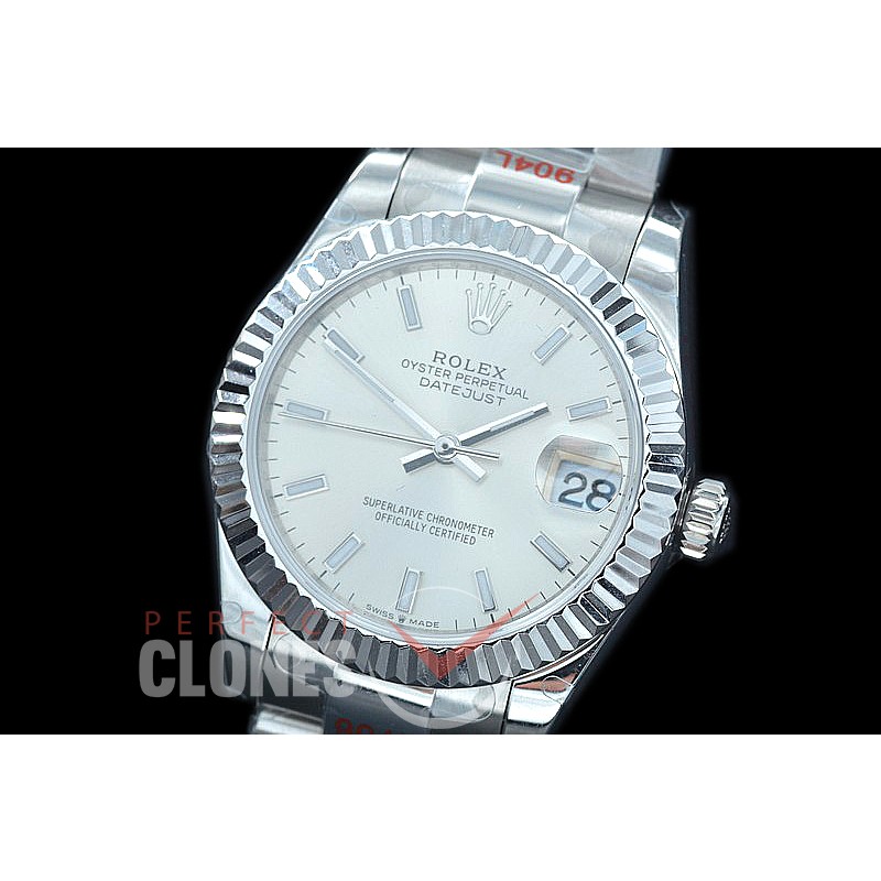 R31DJS-150 GMF 904 Steel Datejust Midsize 278274 SS/SS Fluted/Oyster Silver Sticks Asian Clone 2824