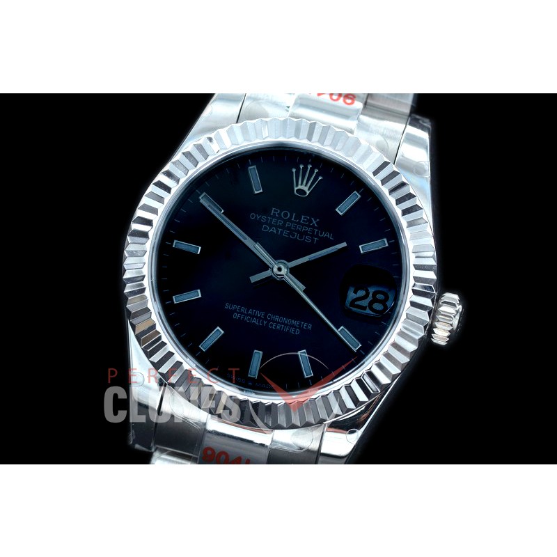 R31DJS-152 GMF 904 Steel Datejust Midsize 278274 SS/SS Fluted/Oyster Black Sticks Asian Clone 2824