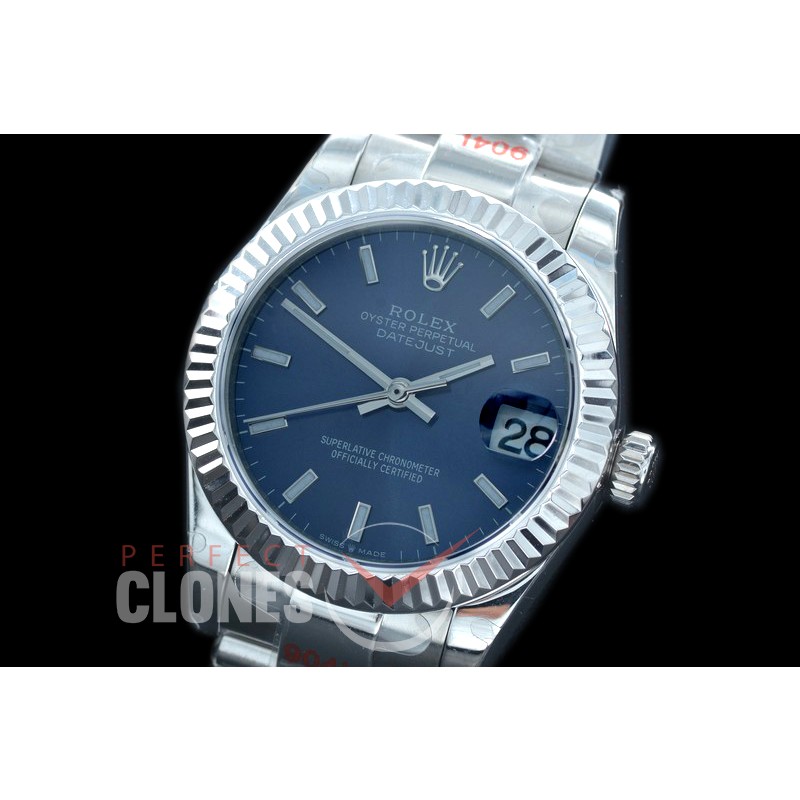 R31DJS-154 GMF 904 Steel Datejust Midsize 278274 SS/SS Fluted/Oyster Blue Sticks Asian Clone 2824