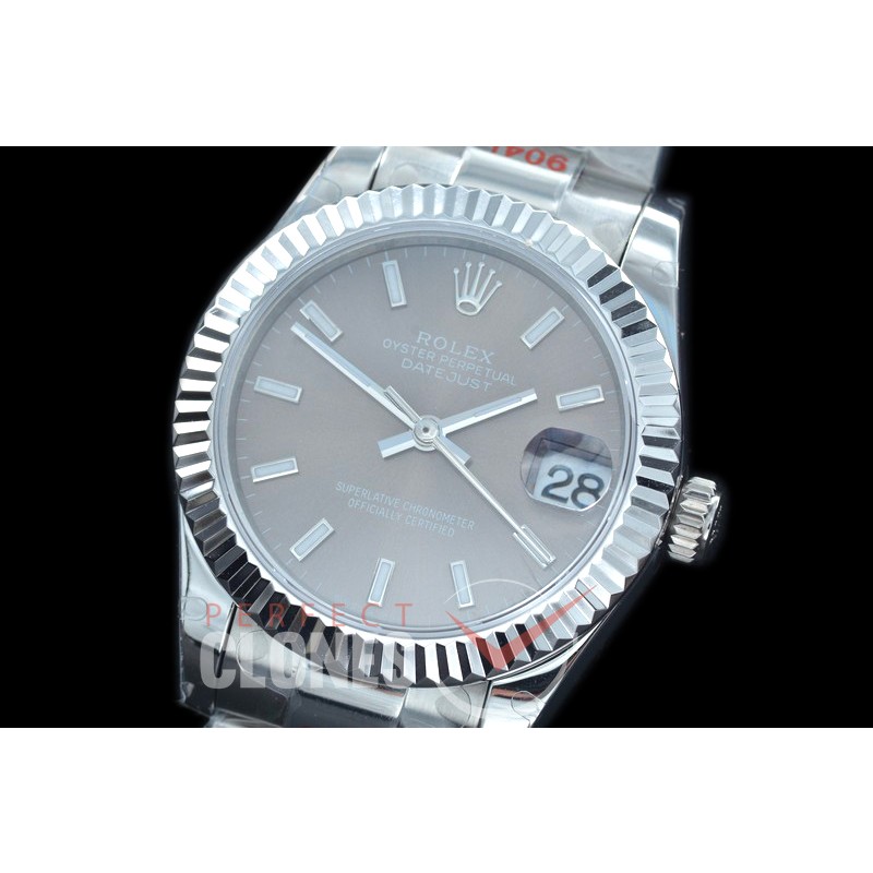 R31DJS-153 GMF 904 Steel Datejust Midsize 278274 SS/SS Fluted/Oyster Dark Rhodium Grey Sticks Asian Clone 2824