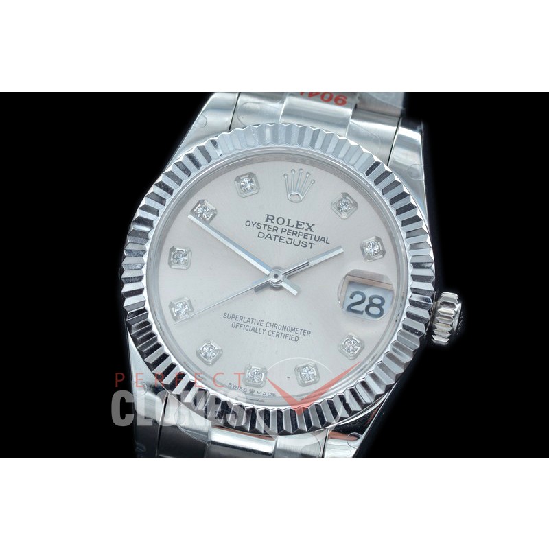 R31DJS-160 GMF 904 Steel Datejust Midsize 278274 SS/SS Fluted/Oyster Silver Diamonds Asian Clone 2824