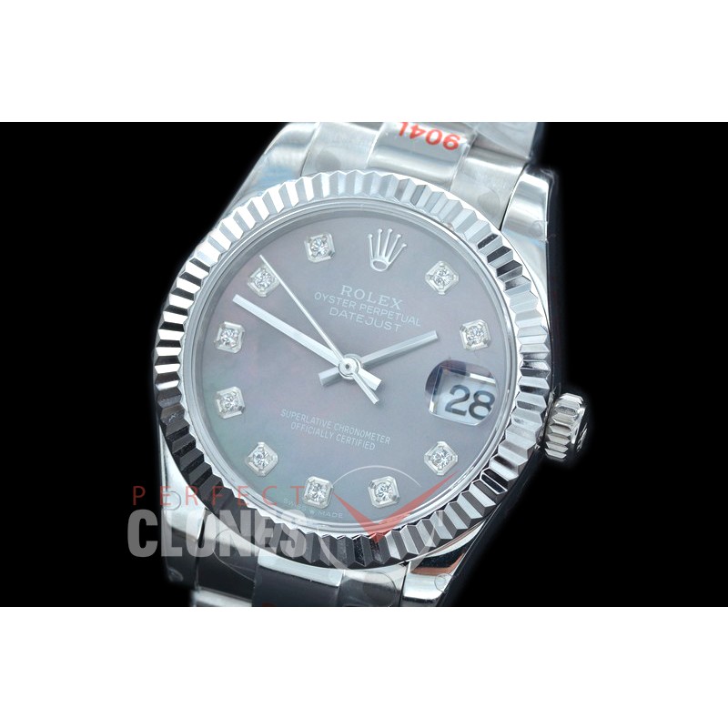 R31DJS-168 GMF 904 Steel Datejust Midsize 278274 SS/SS Fluted/Oyster MOP Black Diamonds Asian Clone 2824
