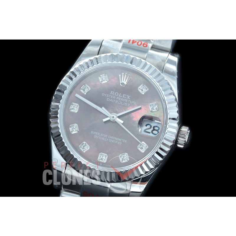 R31DJS-169 GMF 904 Steel Datejust Midsize 278274 SS/SS Fluted/Oyster MOP Brown Diamonds Asian Clone 2824
