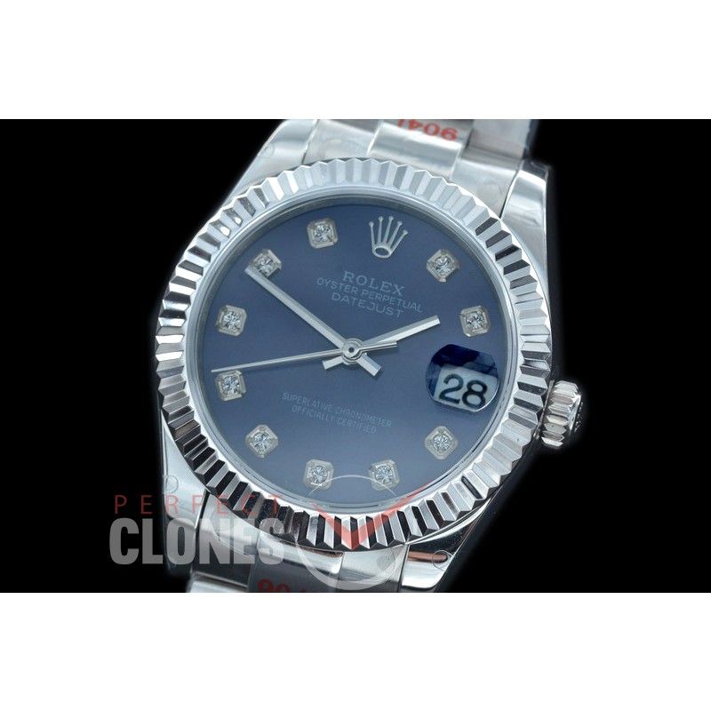 R31DJS-164 GMF 904 Steel Datejust Midsize 278274 SS/SS Fluted/Oyster Blue Diamonds Asian Clone 2824