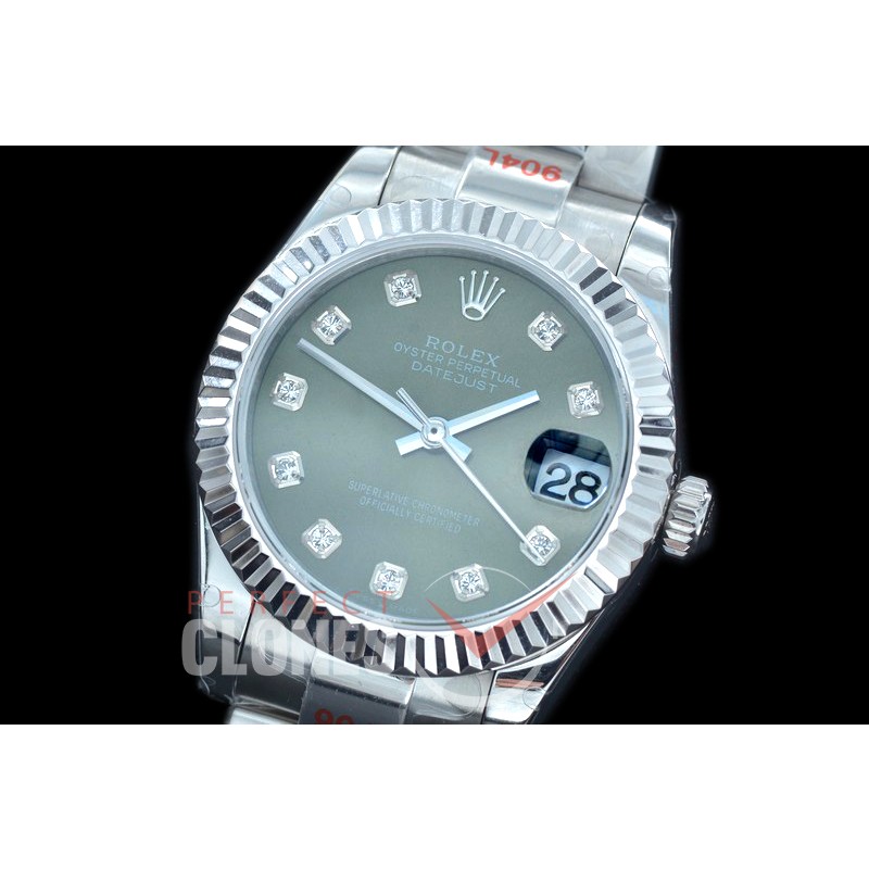 R31DJS-166 GMF 904 Steel Datejust Midsize 278274 SS/SS Fluted/Oyster Olive Diamonds Asian Clone 2824