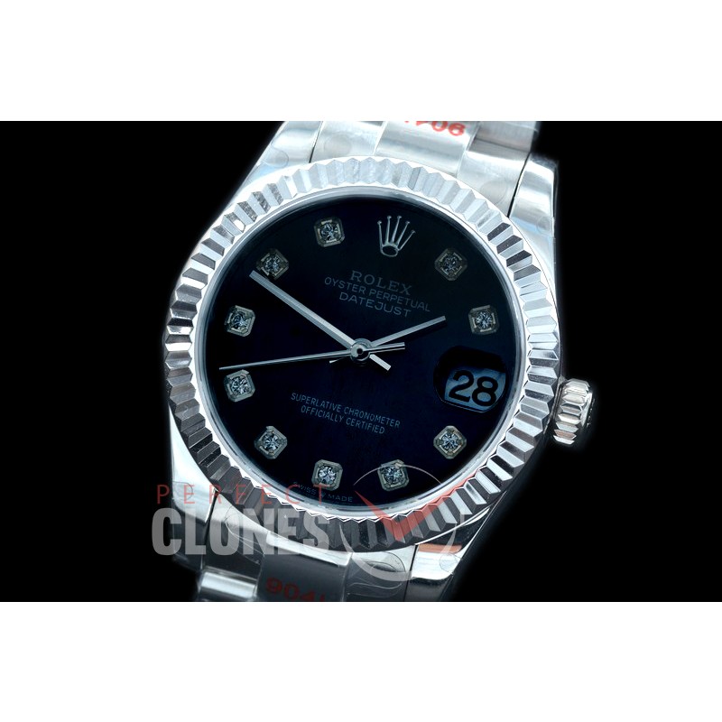 R31DJS-162 GMF 904 Steel Datejust Midsize 278274 SS/SS Fluted/Oyster Black Diamonds Asian Clone 2824