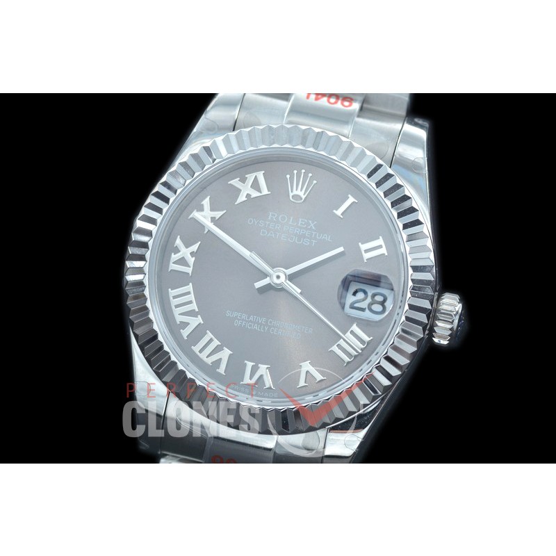 R31DJS-173 GMF 904 Steel Datejust Midsize 278274 SS/SS Fluted/Oyster Dark Rhodium Grey Roman Asian Clone 2824
