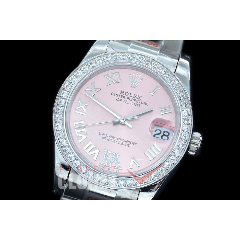 R31DJS-178D GMF 904 Steel Datejust Midsize 278384 SS/SS Fluted/Oyster Pink Roman-Diamonds Asian Clone 2824