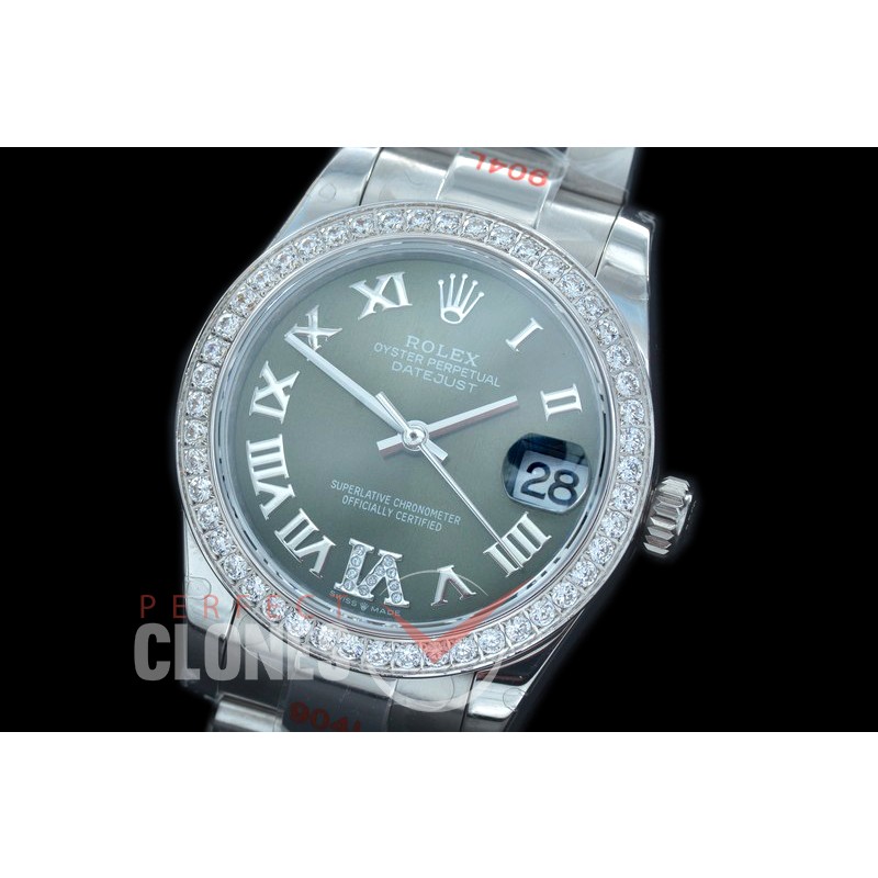 R31DJS-180D GMF 904 Steel Datejust Midsize 278384 SS/SS Fluted/Oyster GreenRoman-Diamonds Asian Clone 2824