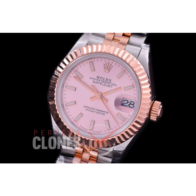 R28DJTR-405J BP Datejust 28mm Ladies 279171 SS/RG Fluted/Jubilee Rose Gold Sticks Eta 2671