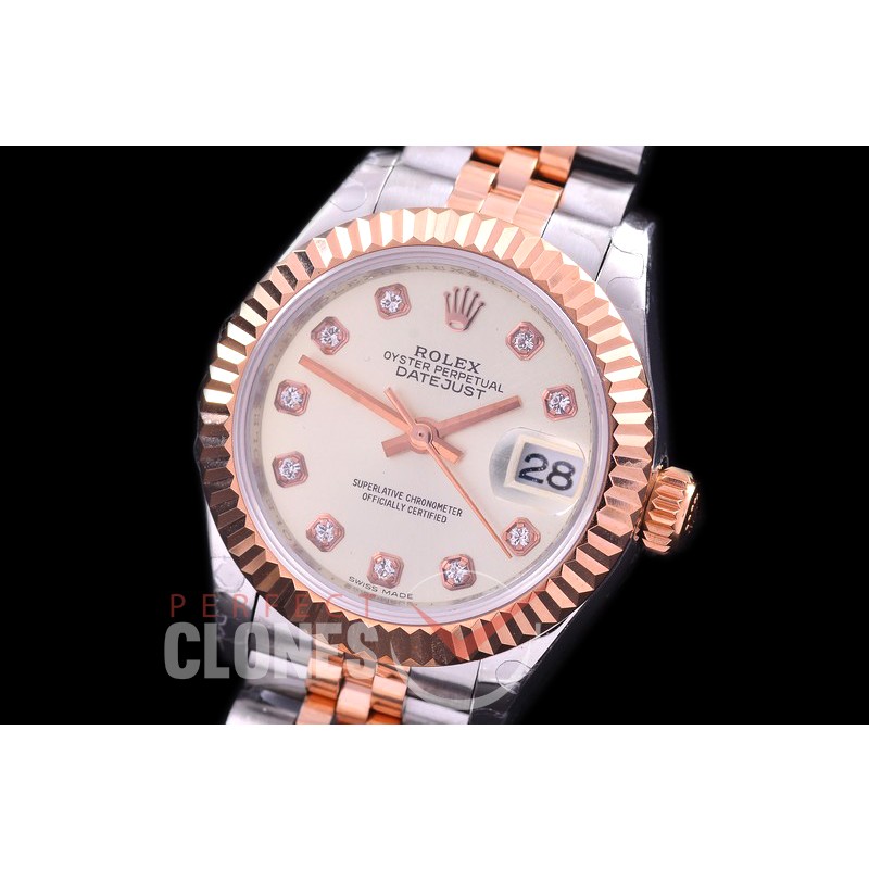 R28DJTR-416J-1 BP Datejust 28mm Ladies 279171 SS/RG Fluted/Jubilee Lime Green Diamonds Eta 2671