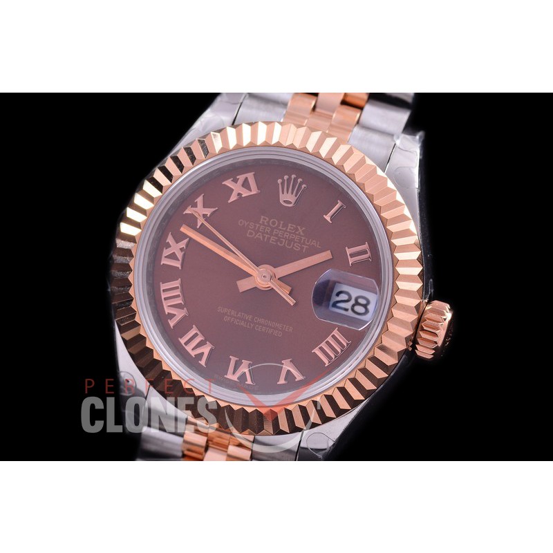 R28DJTR-426J BP Datejust 28mm Ladies 279171 SS/RG Fluted/Jubilee Brown Roman Eta 2671