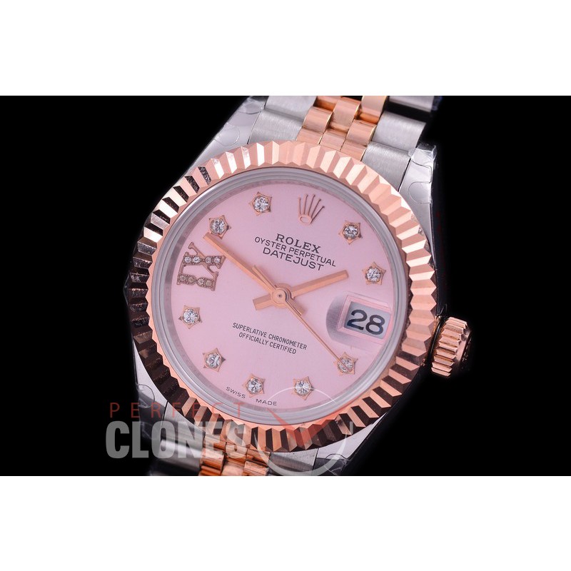 R28DJTR-445J BP Datejust 28mm Ladies 279171 SS/RG Fluted/Jubilee Rose Gold Star Diamonds Eta 2671