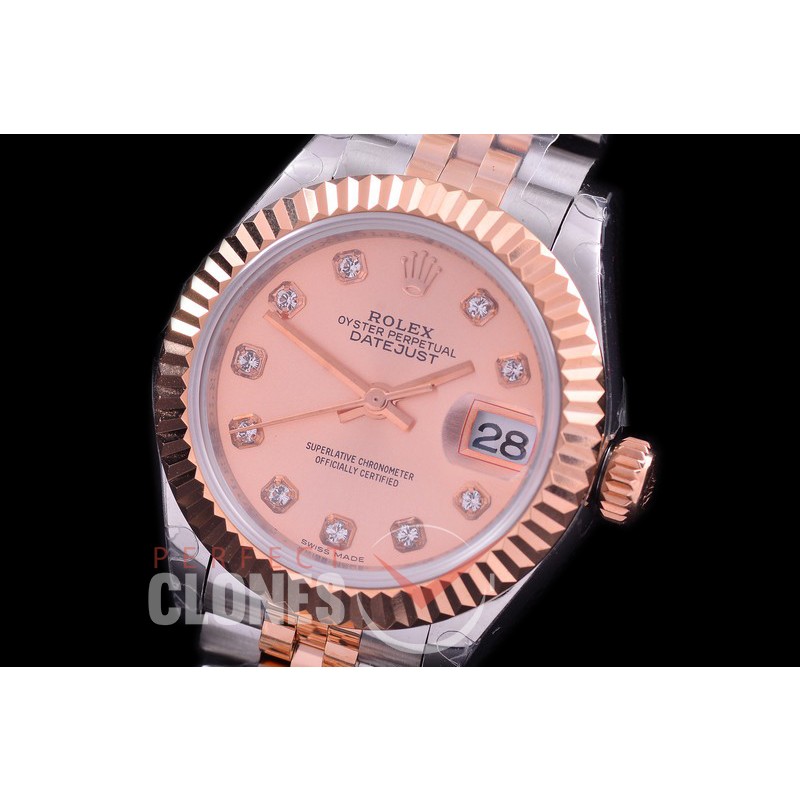 R28DJTR-414J BP Datejust 28mm Ladies 279171 SS/RG Fluted/Jubilee Rose Gold Diamonds Eta 2671