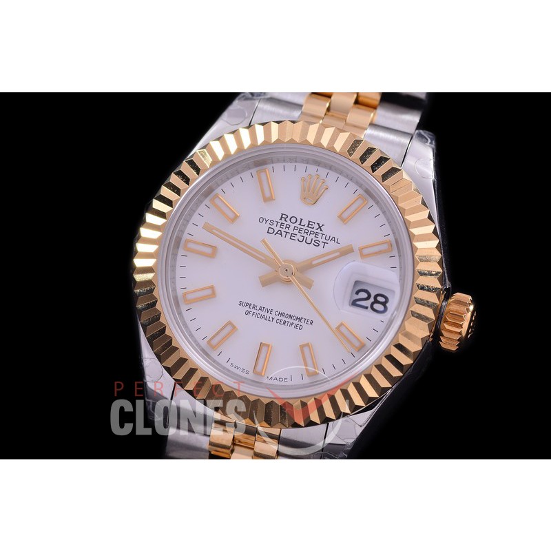 R28DJT-401J BP Datejust 28mm Ladies 279173 SS/YG Fluted/Jubilee White Sticks Eta 2671