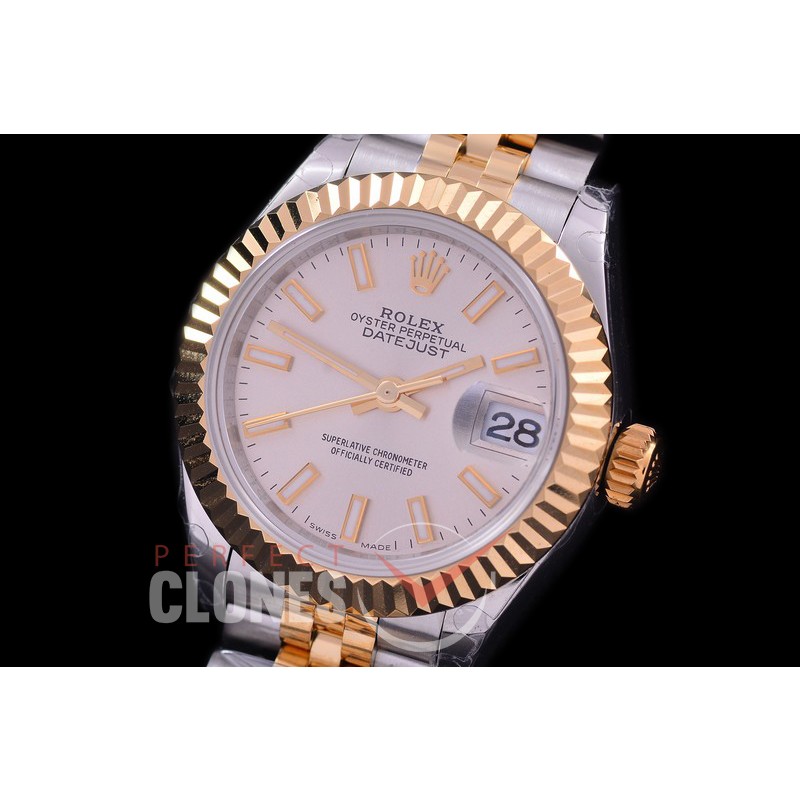 R28DJT-400J BP Datejust 28mm Ladies 279173 SS/YG Fluted/Jubilee Silver Sticks Eta 2671