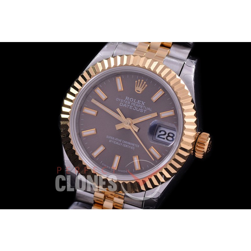 R28DJT-403J BP Datejust 28mm Ladies 279173 SS/YG Fluted/Jubilee Dark Rhodium Sticks Eta 2671