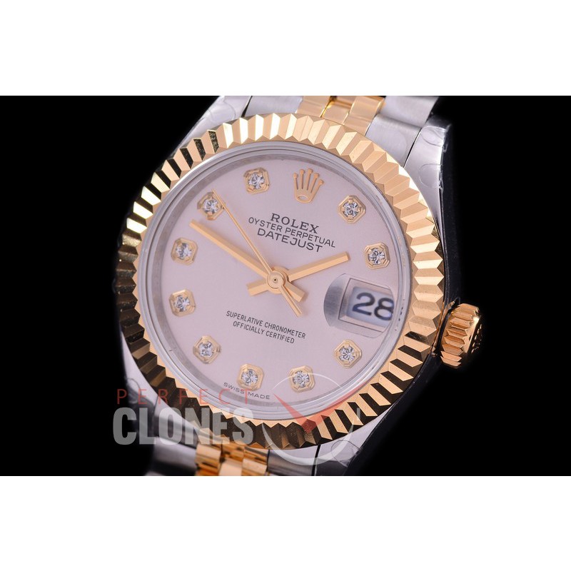 R28DJT-410J BP Datejust 28mm Ladies 279173 SS/YG Fluted/Jubilee Silver Diamonds Eta 2671