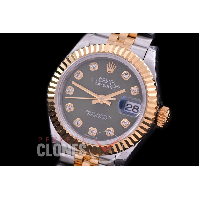 R28DJT-416J BP Datejust 28mm Ladies 279173 SS/YG Fluted/Jubilee Green Diamonds Eta 2671