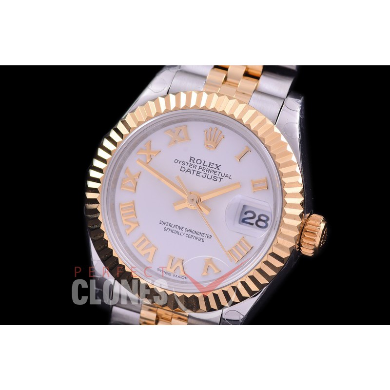 R28DJT-421J BP Datejust 28mm Ladies 279173 SS/YG Fluted/Jubilee White Roman Eta 2671
