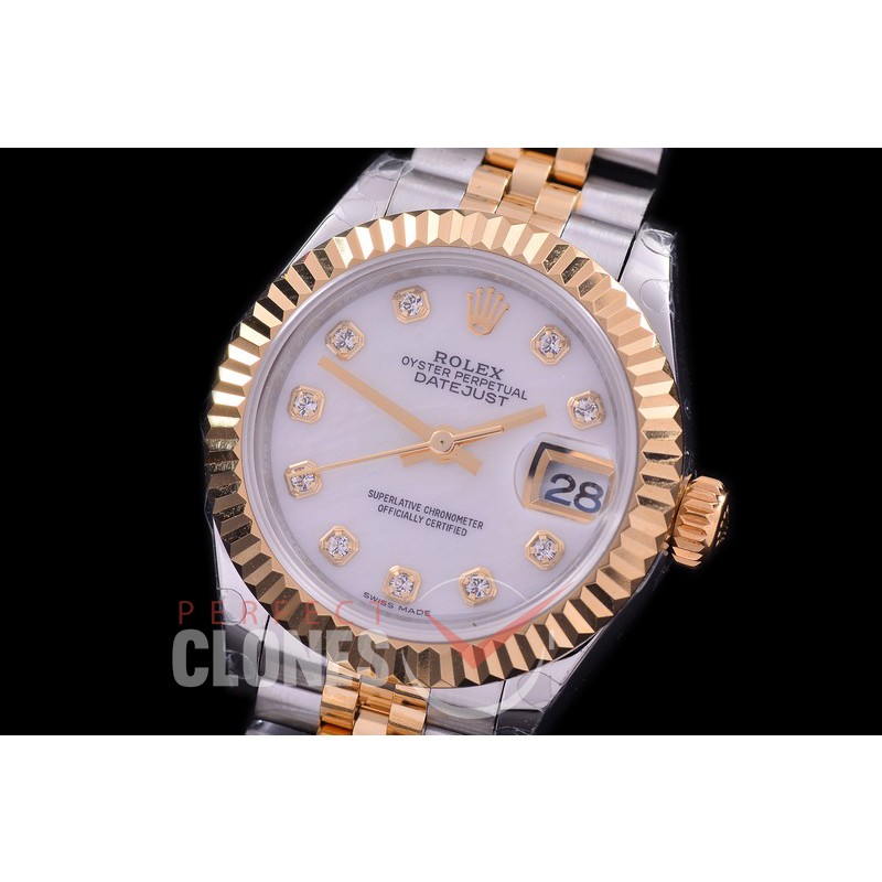 R28DJT-417J BP Datejust 28mm Ladies 279173 SS/YG Fluted/Jubilee MOP White Diamonds Eta 2671