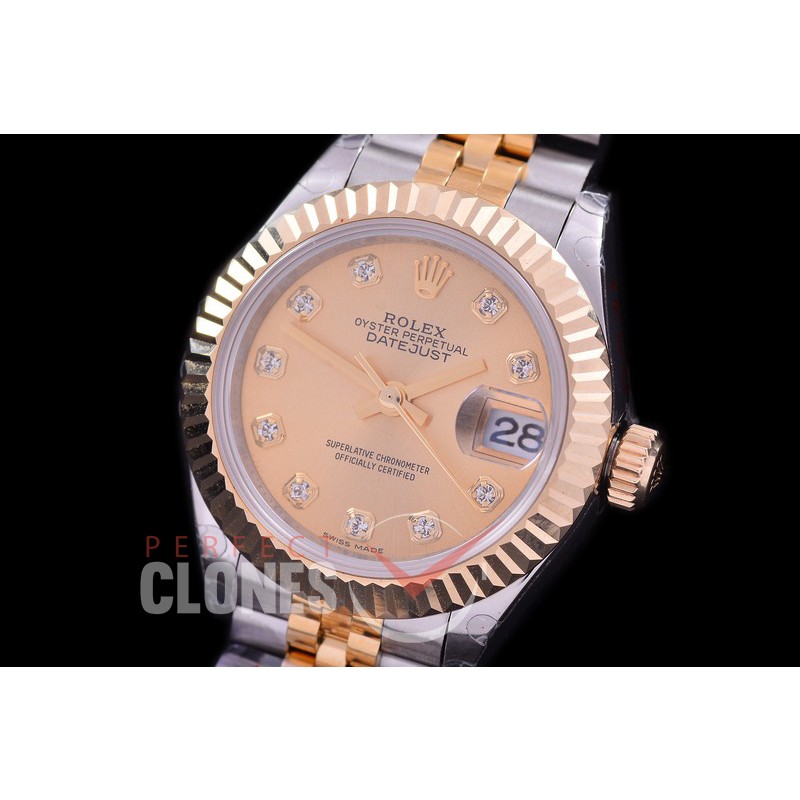 R28DJT-415J BP Datejust 28mm Ladies 279173 SS/YG Fluted/Jubilee Gold Diamonds Eta 2671