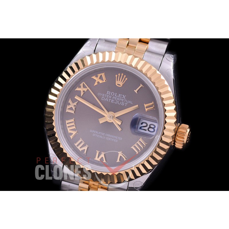 R28DJT-423J BP Datejust 28mm Ladies 279173 SS/YG Fluted/Jubilee Dark Rhodium Grey Roman Eta 2671