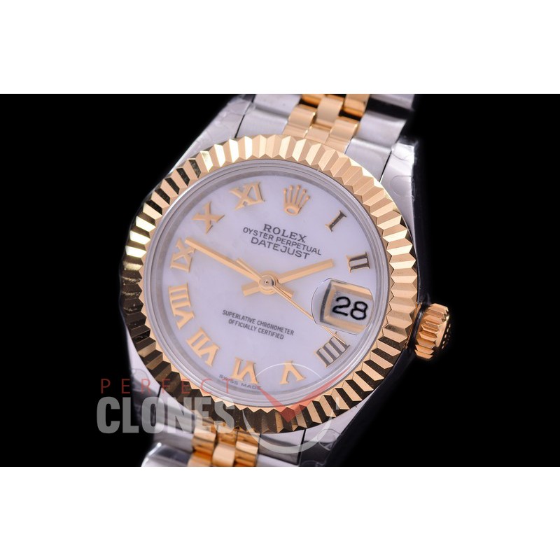 R28DJT-427J BP Datejust 28mm Ladies 279173 SS/YG Fluted/Jubilee MOP White Roman Eta 2671