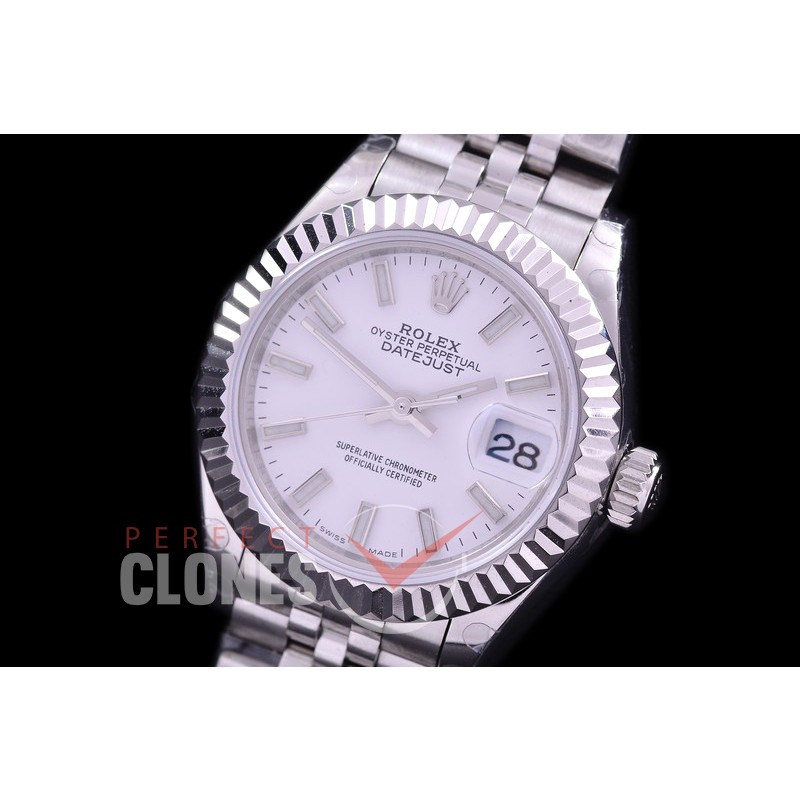 R28DJS-401J BP Datejust 28mm Ladies 279174 SS/SS Fluted/Jubilee White Sticks Eta 2671