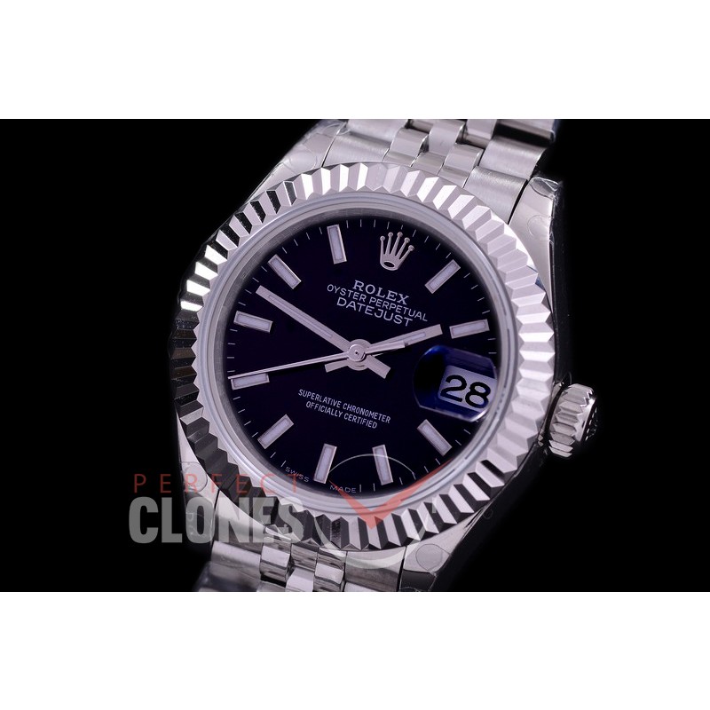 R28DJS-402J BP Datejust 28mm Ladies 279174 SS/SS Fluted/Jubilee Black Sticks Eta 2671