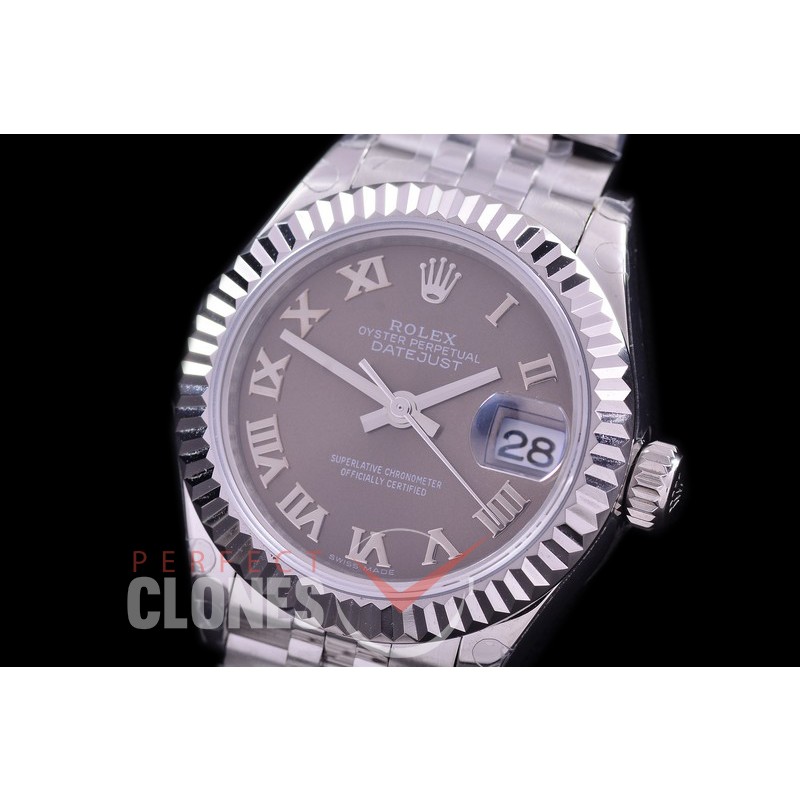 R28DJS-423J BP Datejust 28mm Ladies 279174 SS/SS Fluted/Jubilee Dark Rhodium Grey Roman Eta 2671