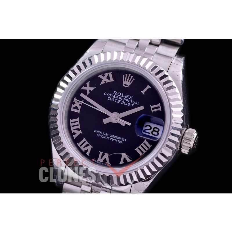 R28DJS-422J BP Datejust 28mm Ladies 279174 SS/SS Fluted/Jubilee Black Roman Eta 2671