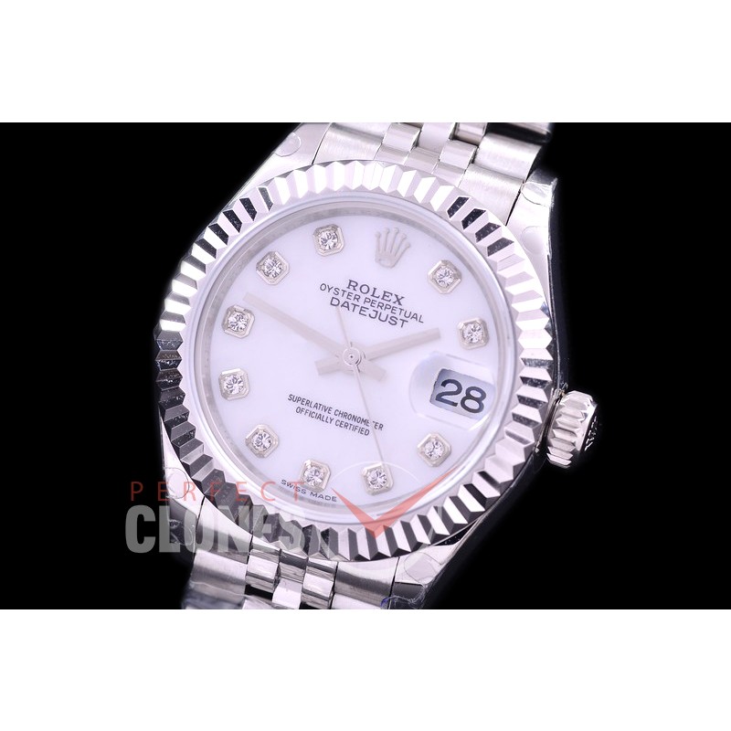 R28DJS-411J BP Datejust 28mm Ladies 279174 SS/SS Fluted/Jubilee White Diamonds Eta 2671