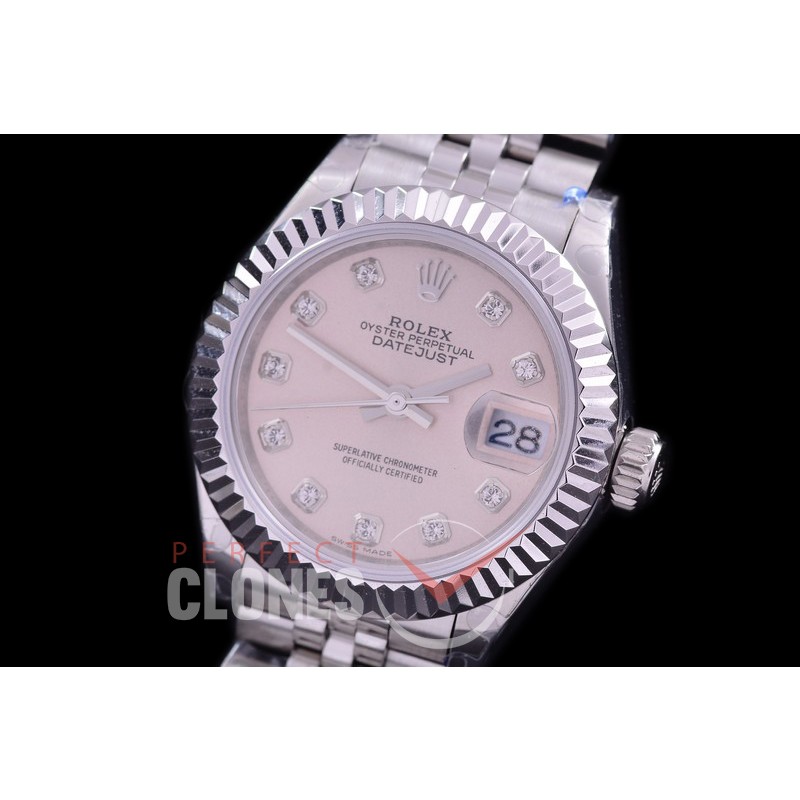 R28DJS-410J BP Datejust 28mm Ladies 279174 SS/SS Fluted/Jubilee Silver Diamonds Eta 2671
