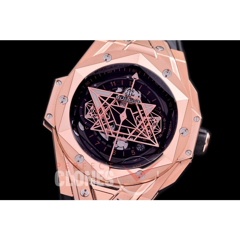 HB-SBC-112 DF Big Bang Sang Bleu Chronograph 45mm RG/RU Black A-7750 Modified