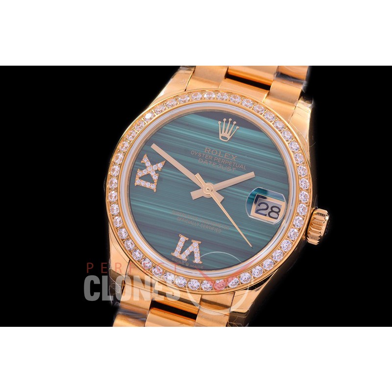 R31DJF-333D EWF Datejust Midsize 278288RBR YG/YG Fluted/President Green Malachite Roman-Diamonds Asian Clone 2688