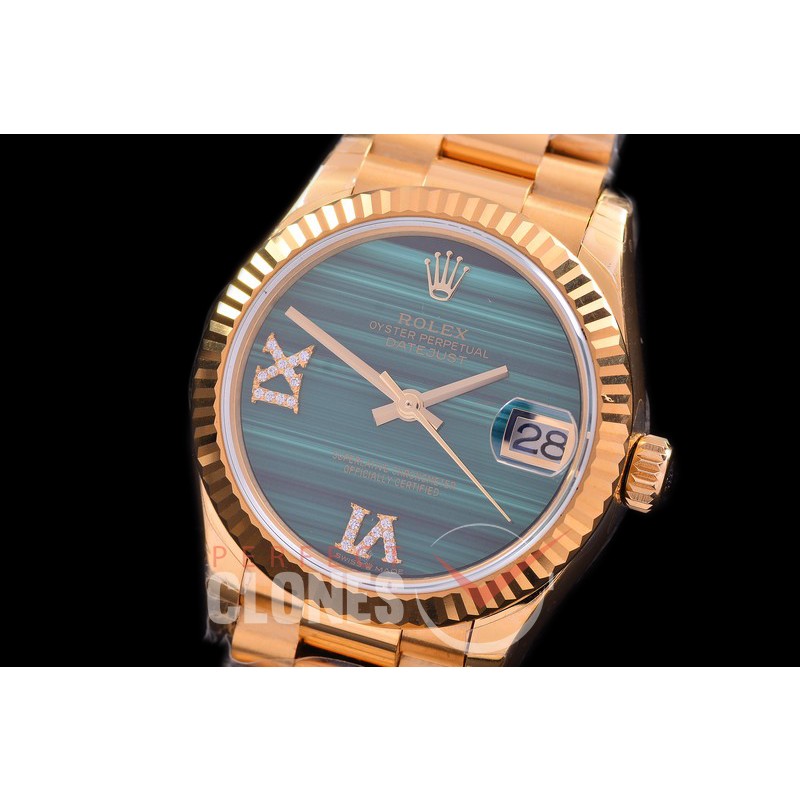 R31DJF-333 EWF Datejust Midsize 278288 YG/YG Fluted/President Green Malachite Roman-Diamonds Asian Clone 2688