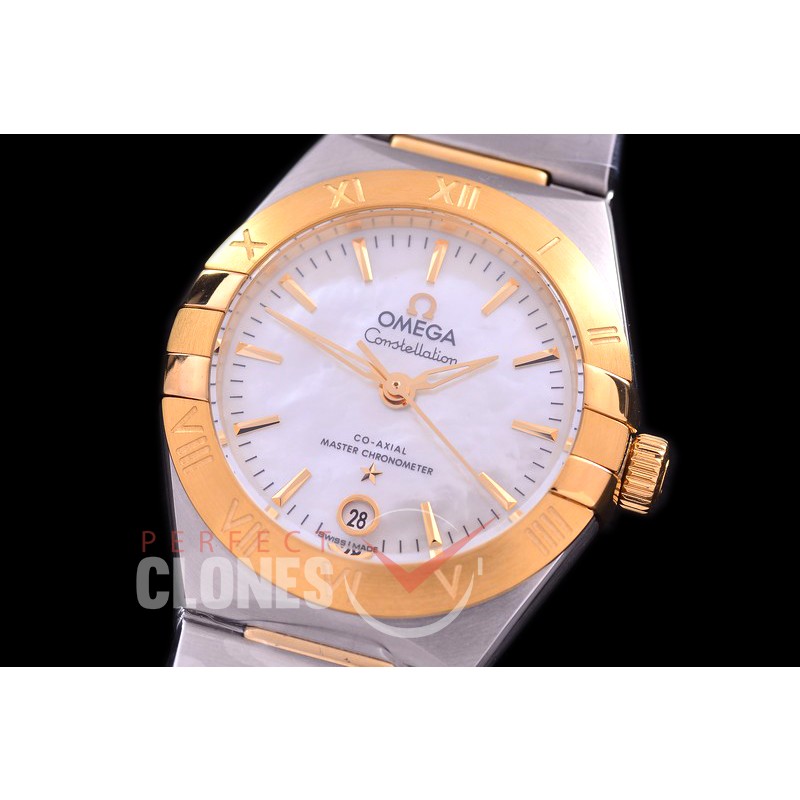 0 OMCON-29-126 Constellation Automatic Date 29mm SS/YG MOP White Sticks Eta 2688 Mod to Calibre 8700